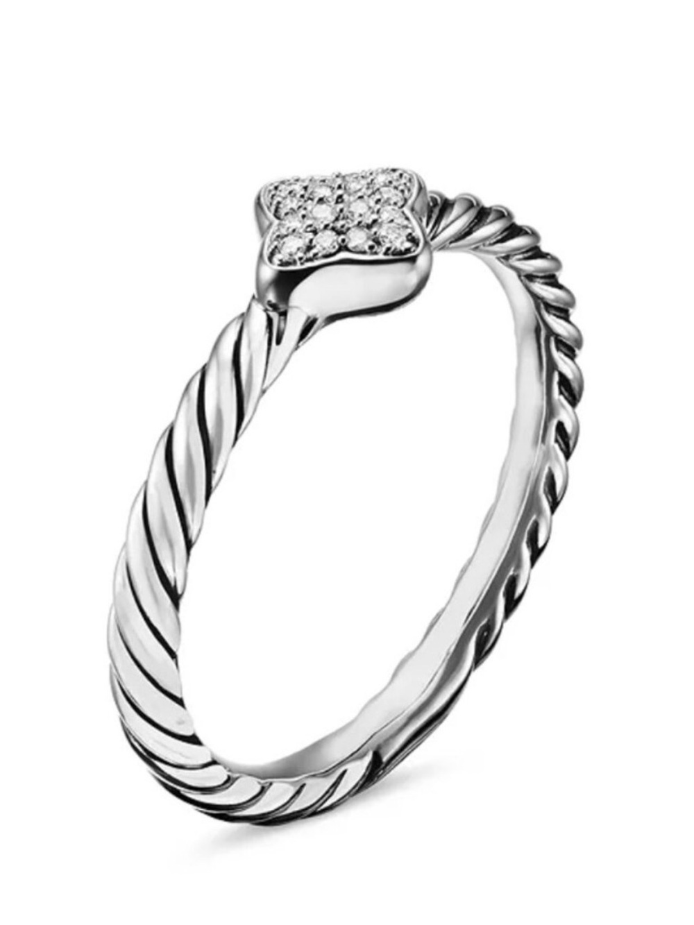David Yurman Quartrefoil Ring Sterling Silver with Diamonds Size 8
